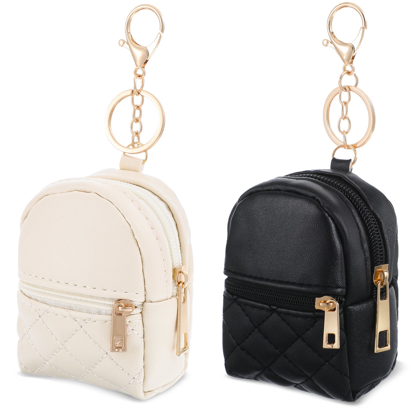 2Pcs Mini Backpack Cute Cosmetic Bag for Women Creative Pendant Keychain PU Leather Makeup Bag Key Pocket Lipstick Bag Card Holder Data Cable Organizer Zipper Pouch for Women (Light Grey, Black)