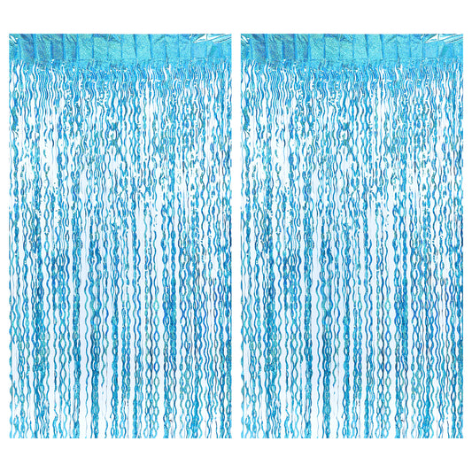 Sibba 2x Glitter Blue Tinsel Backdrop Curtains 3.28 x 6.56 FT Fringe Foil Curtains Party Streamer Photo Booth Props Streamers for Birthday Wedding Graduation Bachelorette Engagement Party Decorations