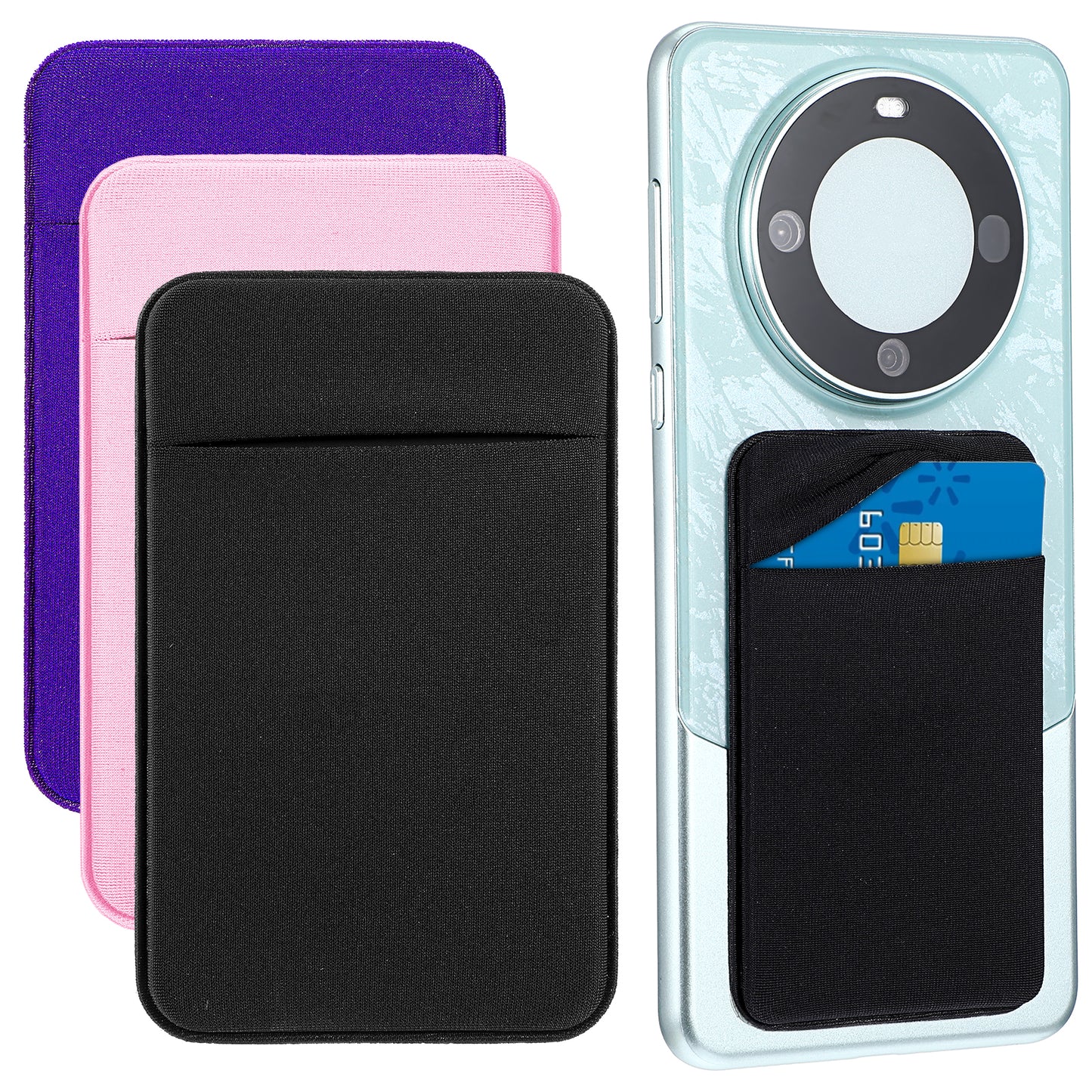Dimeho 3 Pack Phone Card Holder Adhesive Phones Wallet Stick On Cards Holder for Phones Case Credit Card Holders for Back of Phone Compatible with Most of Cellphone