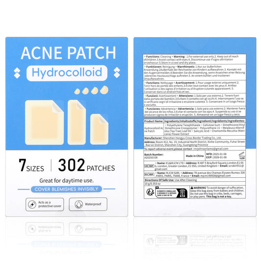 Wanmu 302 Pcs Large Pimple Patches, 4 Sizes Hydrocolloid Patches Bandages, Big Strip Dot Square Hydrocolloid Pads Acne Dressing for Face, Forehead, Nose, Body, Back, Neck, All Skin Types