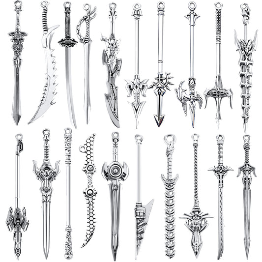 Wanmu 20 Pcs Antique Swords Bookmark Silver Vintage Knife Charms Metal Keychain Mini Swords Pendants Reading Accessories Gift for Men Book Lovers DIY Craft Necklace Bracelet Jewelry Making