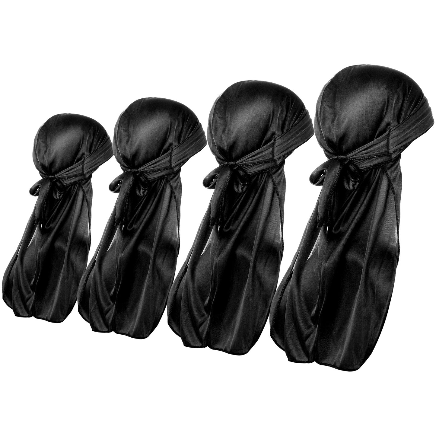 4 Pcs Silky Durag for Men Women Waves Premium Satin Du-rag Elastic Wave Cap & Silky Durag Caps with Long Tail Headwraps Doo Rags Waves Hair Cap Hip-hop Decor Head Scarf Lightweight Turban Beanie Caps