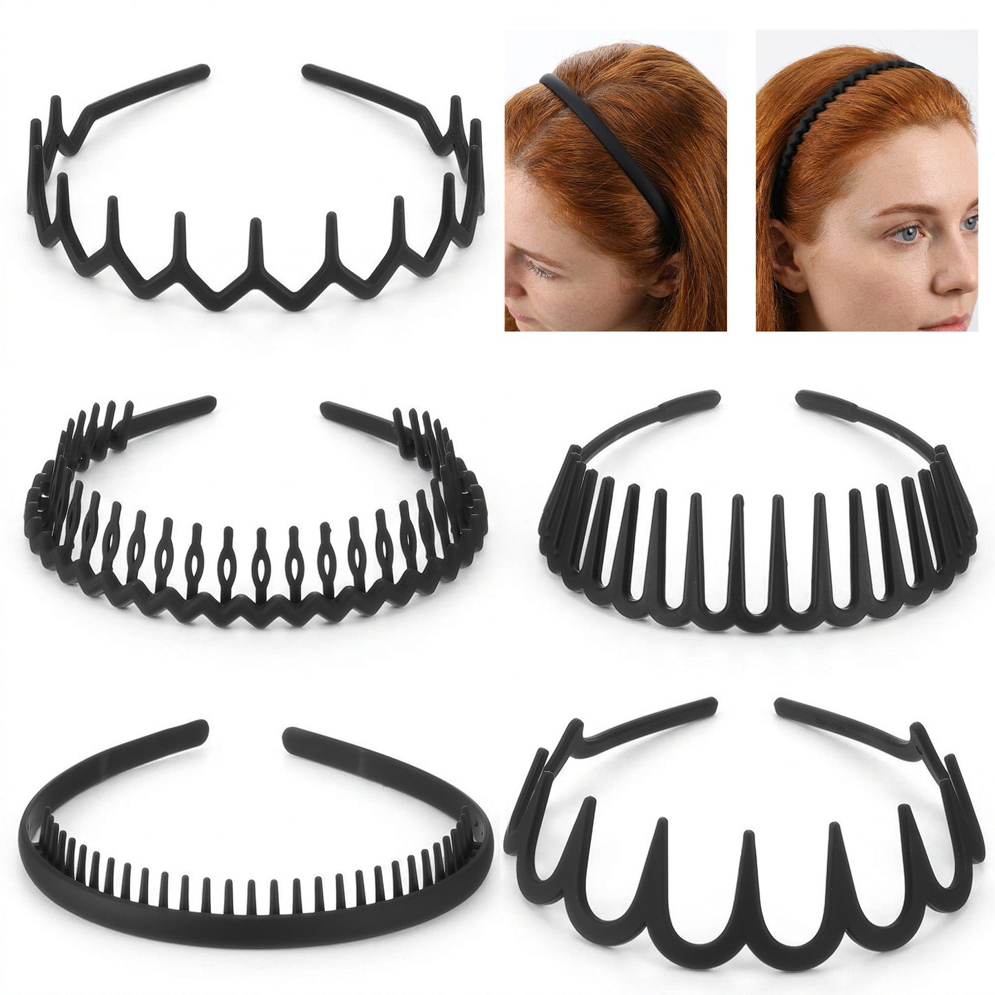 5 Pcs Zig Zag Headbands Black Skinny Headband With Teeth Fashion Accessories Non-slip Wavy Headband Classic Hairband Accessory Shark Teeth Hair Comb for Women Girls Men