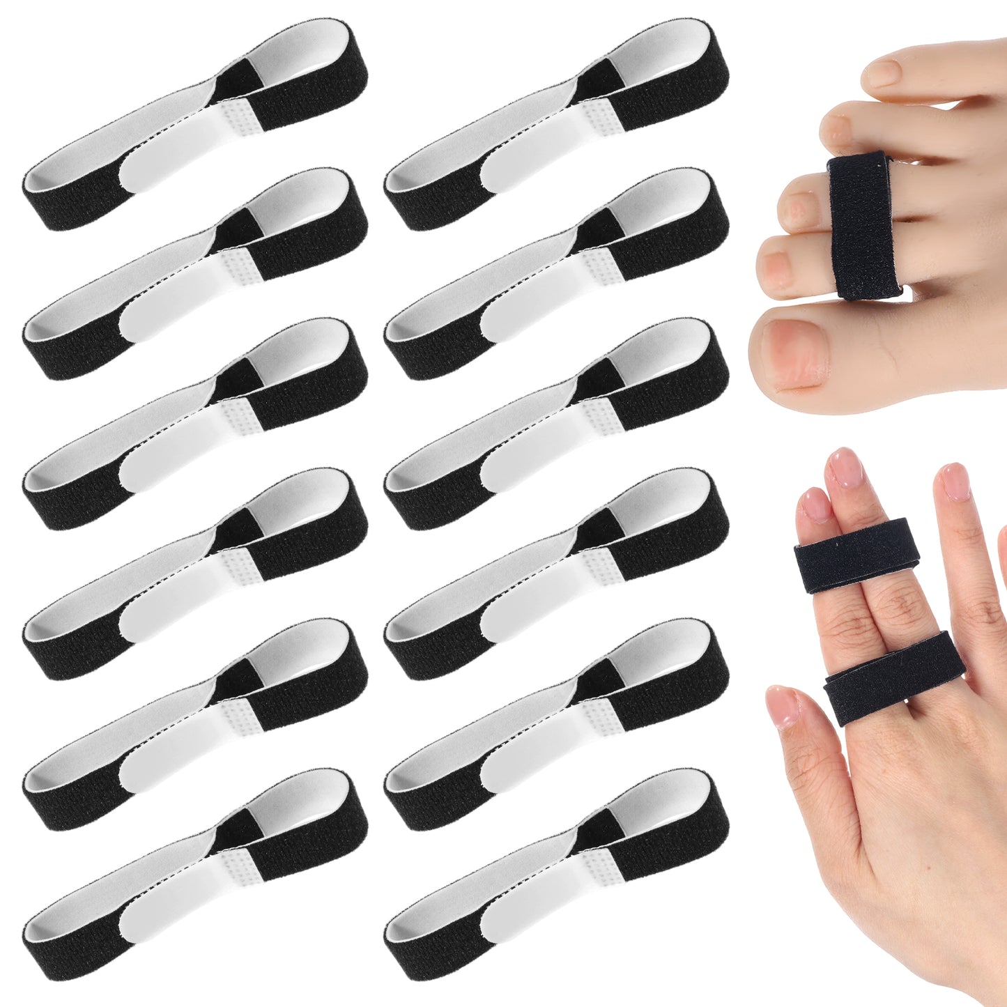 Gjinxi 12pcs Buddy Tape Finger Splint Wraps Hook Loop Splint Fingers Straps Adjustable Support Bandage Straighteners for Injured Broken Sprained Toe Black Arthritis Finger Loops Tapes Rings