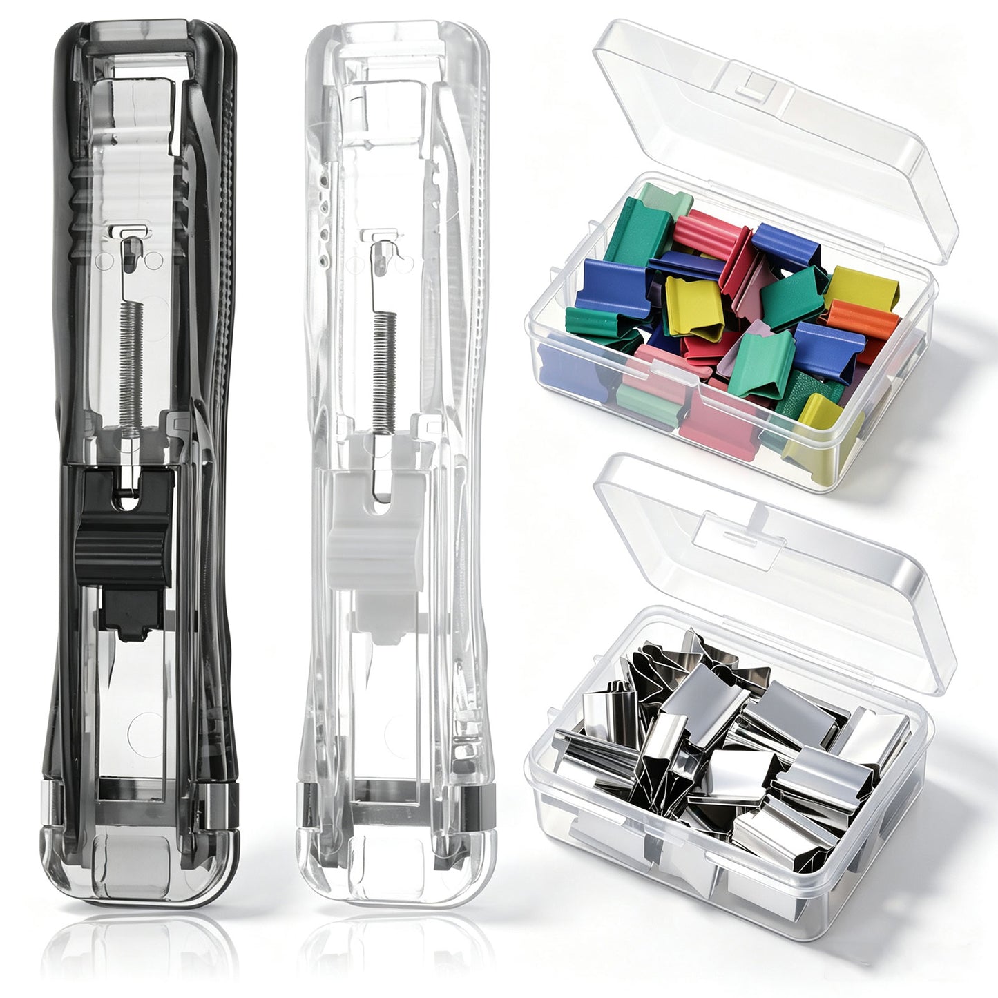 Heclia 2 Pcs Portable Binder Clip Stapler with 100 Pcs Metal Refill Clips