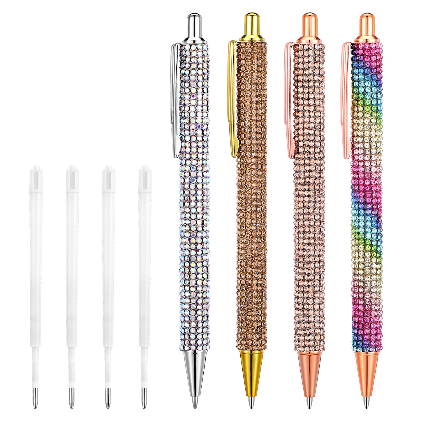 4 Pcs Rhinestone Pens Bling Sparkly for Women Diamond Metal Ink Crystal Glitter Ballpoint Bedazzled Fancy Retractable Pens 1.0mm Refills Office Supplies Cute Beautiful Gifts for Women Girls
