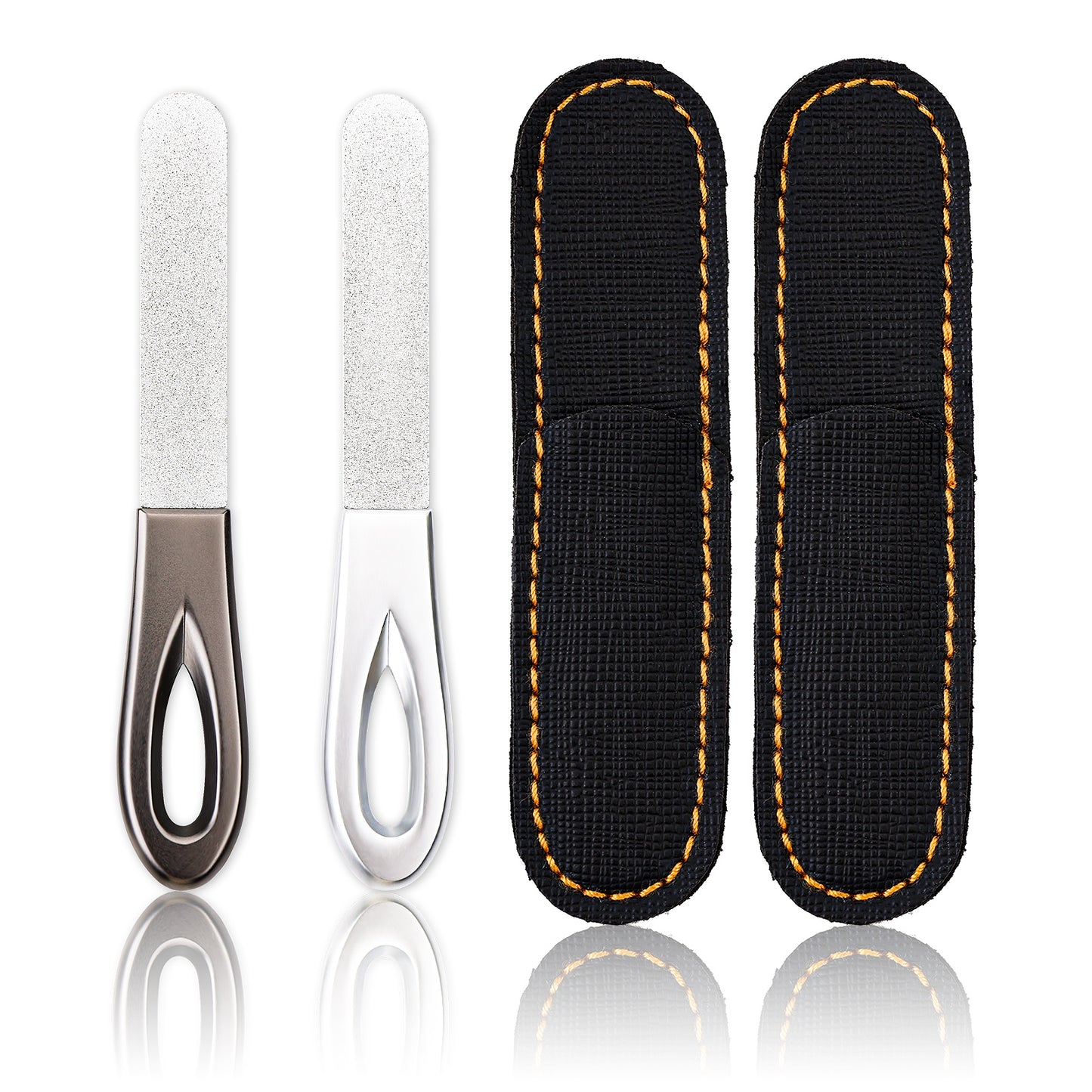 Sibba Metal Nail Files with Case Mini Thin Double Sided Nail File No Slip Handle Stainless Steel Easily Grinding Nails File for Men Women