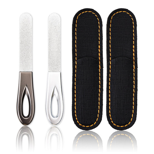 Sibba Metal Nail Files with Case Mini Thin Double Sided Nail File No Slip Handle Stainless Steel Easily Grinding Nails File for Men Women