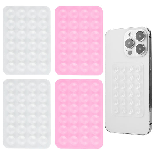 4PCS Silicone Suction Phone Case Adhesive Mount, Suction Cup Phone Mount Strong Adhesion Holder with Backing Hands Free Phone Accessory Holder for Selfies Videos Non Slip Sticky Phone Grip(Clear,Pink)
