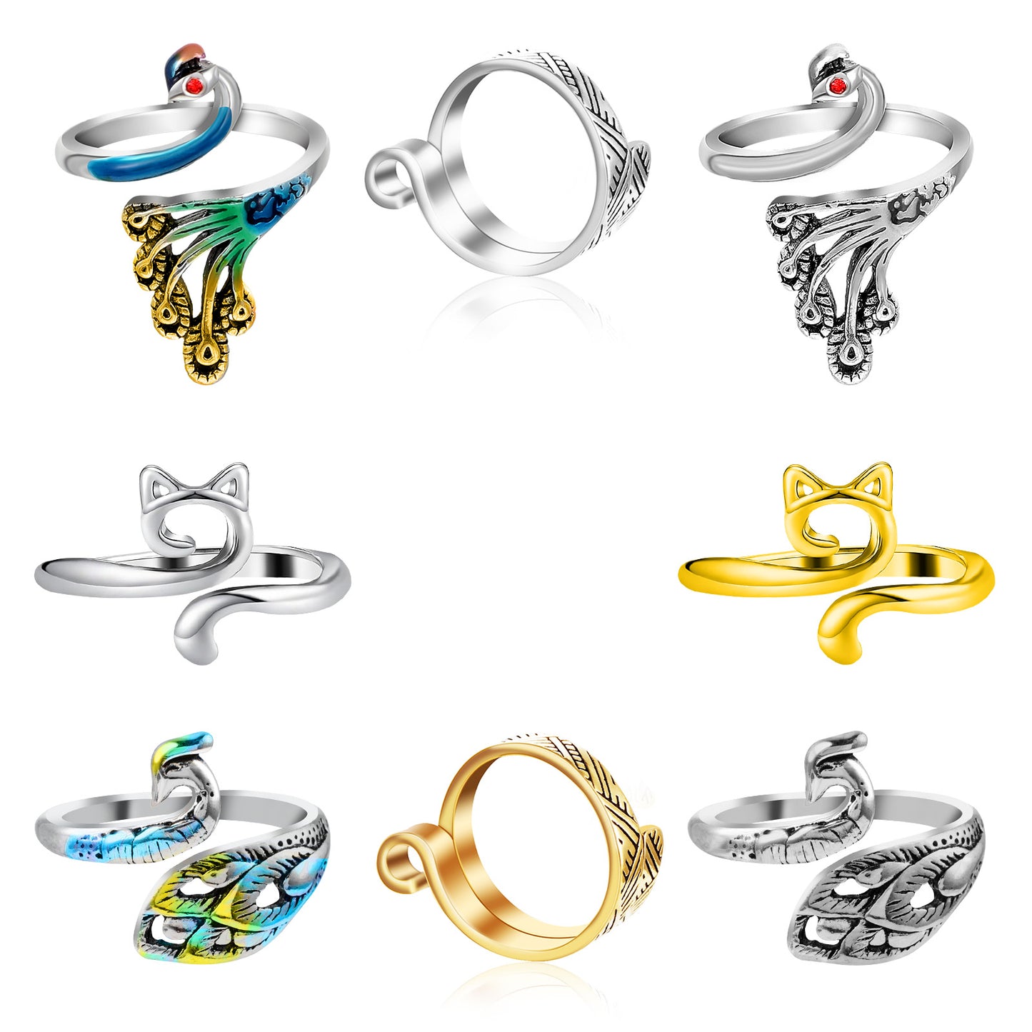 Sibba 8 Pack Knitting Crochet Ring for Finger, Adjustable Braided Faster Knitting Thimbles Knitting Crochet Tension Rings for Crocheting, Open Yarn Guide Finger Holders, Crochet Accessories