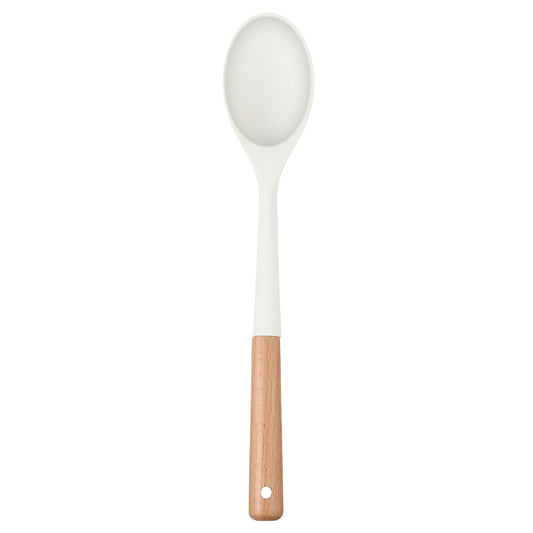 Sibba Silicone Spoons Cooking Spoon for Nonstick Cookwares Mixing Spoons Heat Resistant Baking Serving Spoon Cooking Nonstick Solid Wooden Handle Scoop Heat Resistant Slotted Spoons Set