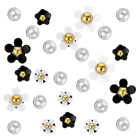 Wanmu 28Pcs Flower Shoe Charms for Clog Sandals Bracelets Accessories Decoration, Summer Cute Daisy Pearl Shoes Charm for Adults Women, Pearl Shoe Chains Charms, Decoration Birthday Party Favors