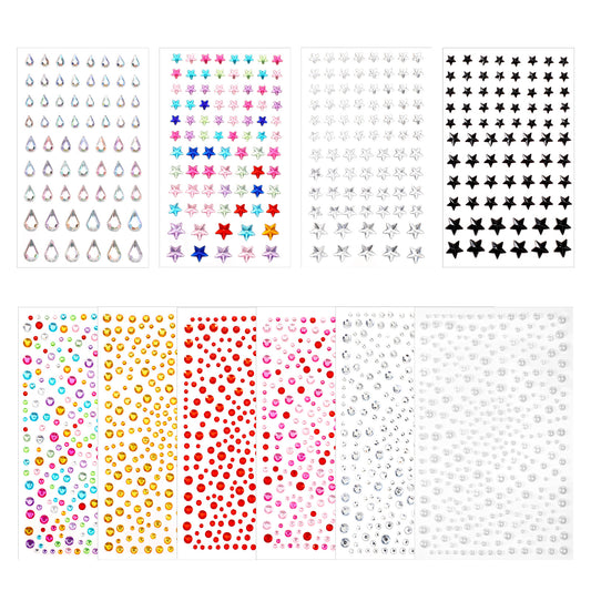 5 Sheets Face Gems Eye Face Jewels Glitter Pearls Stickers Self-Adhesive Rhinestone Stickers Rainbow Glitters Hair Gems Stick On Rhinestones for Eyes Body Hair Makeup Festival Decorations DIY Crafts