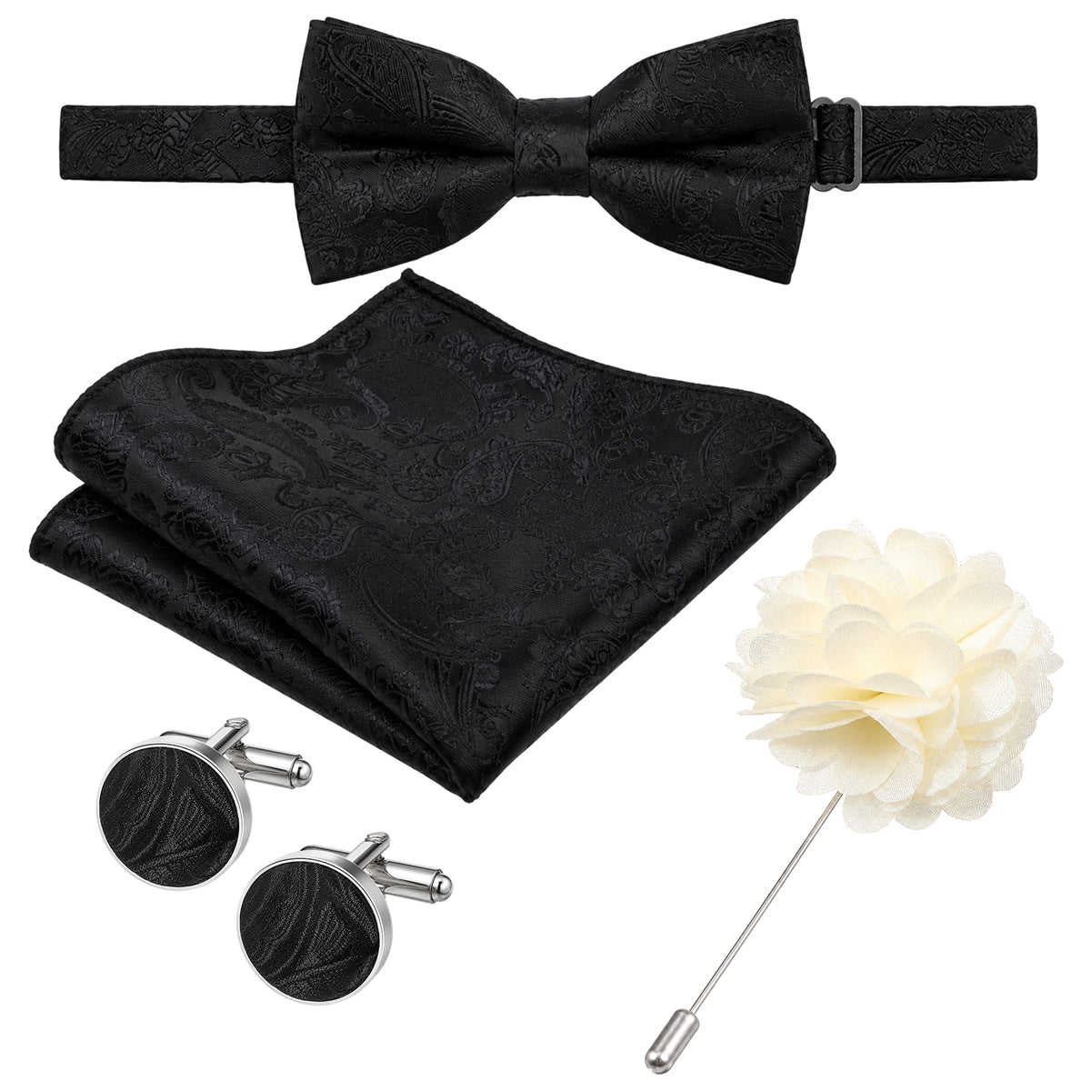 ElevateTech Mens Paisley Bows Tie Handkerchief