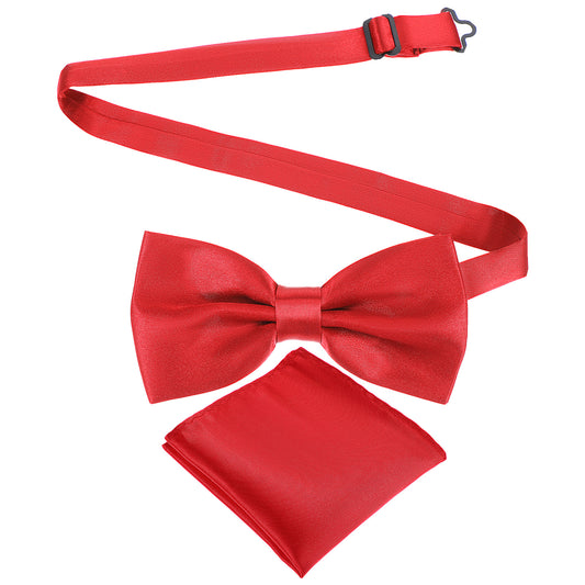 2pcs Bow Ties for Men Solid Color Pre-Tie Bow Tie & Pocket Square Classic Formal Tuxedo Bowtie Handkerchief for Wedding Party