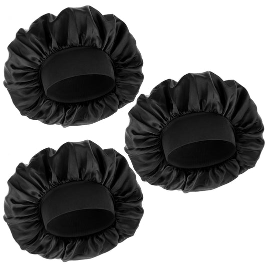 Dimeho 3 Pcs Silk Bonnet for Men Hair Bonnet for Sleeping Satin Bonnets Adjustable Single Layer Silky Hair Wrap Reversible Sleep Cap Curly Braids Slouchy Beanie for Women (Black)