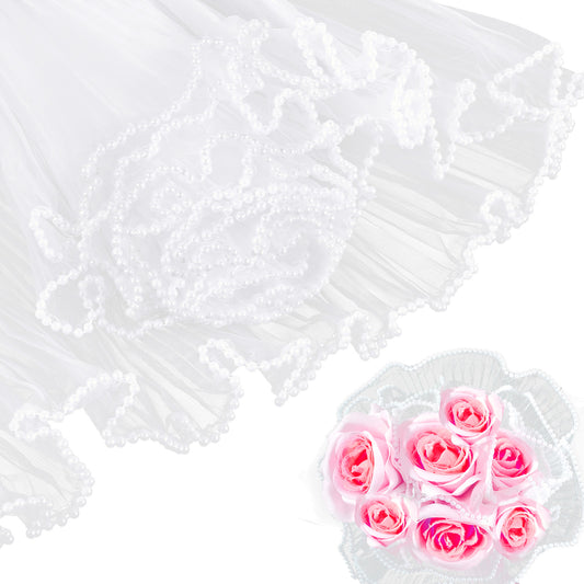 Wanmu 2 Pcs 4 Yards White Flower Wrapping Mesh, Translucen Pearl Edge Wrinkled Bouquet Floral Packaging Paper for Valentine's Day Mother's Day Florist Wedding Gift Packaging DIY Crafts Decorations