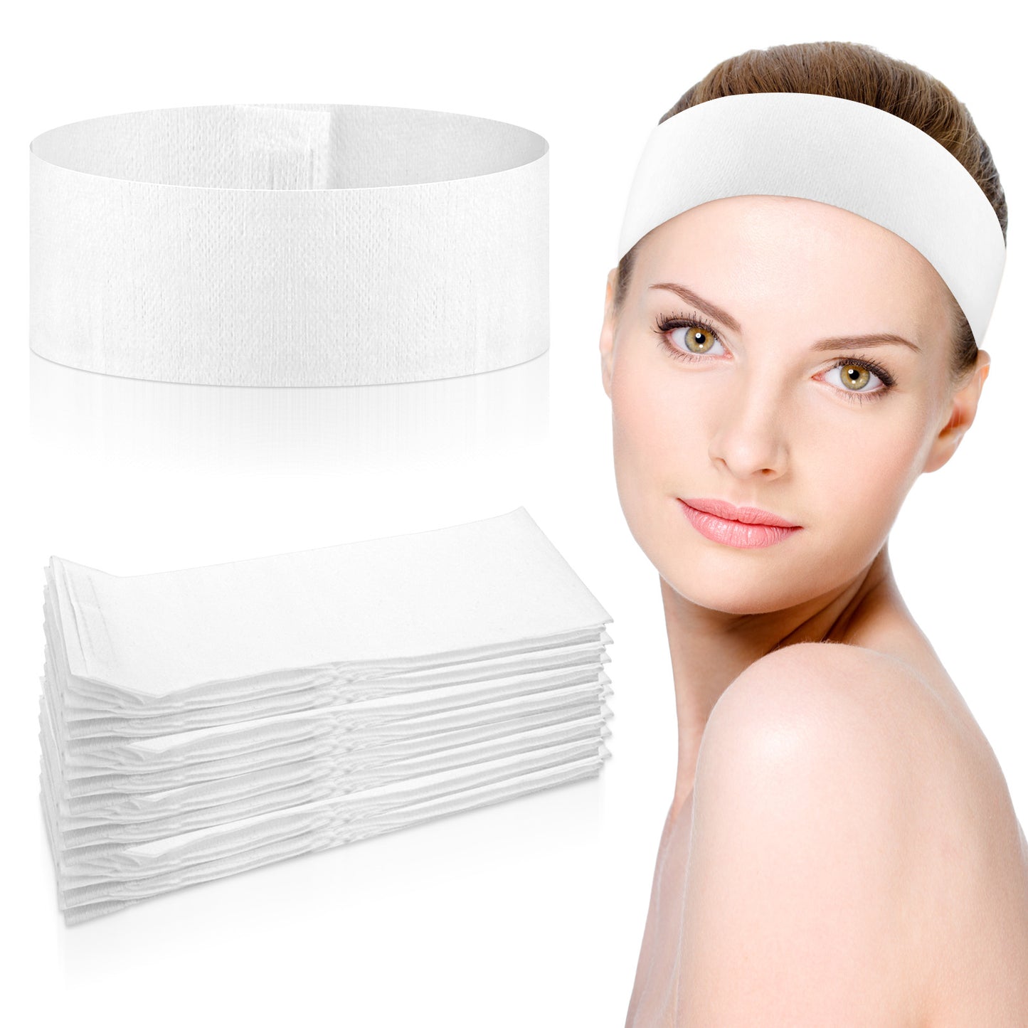 YUXIANLB 30 Pieces Disposable Spa Facial Headbands, Stretch Non-Woven Skincare Headband, Soft Skincare Hair Band with Adjustable Magic Tape for Women Girls Salons Esthetician Supplies (50PCS White)