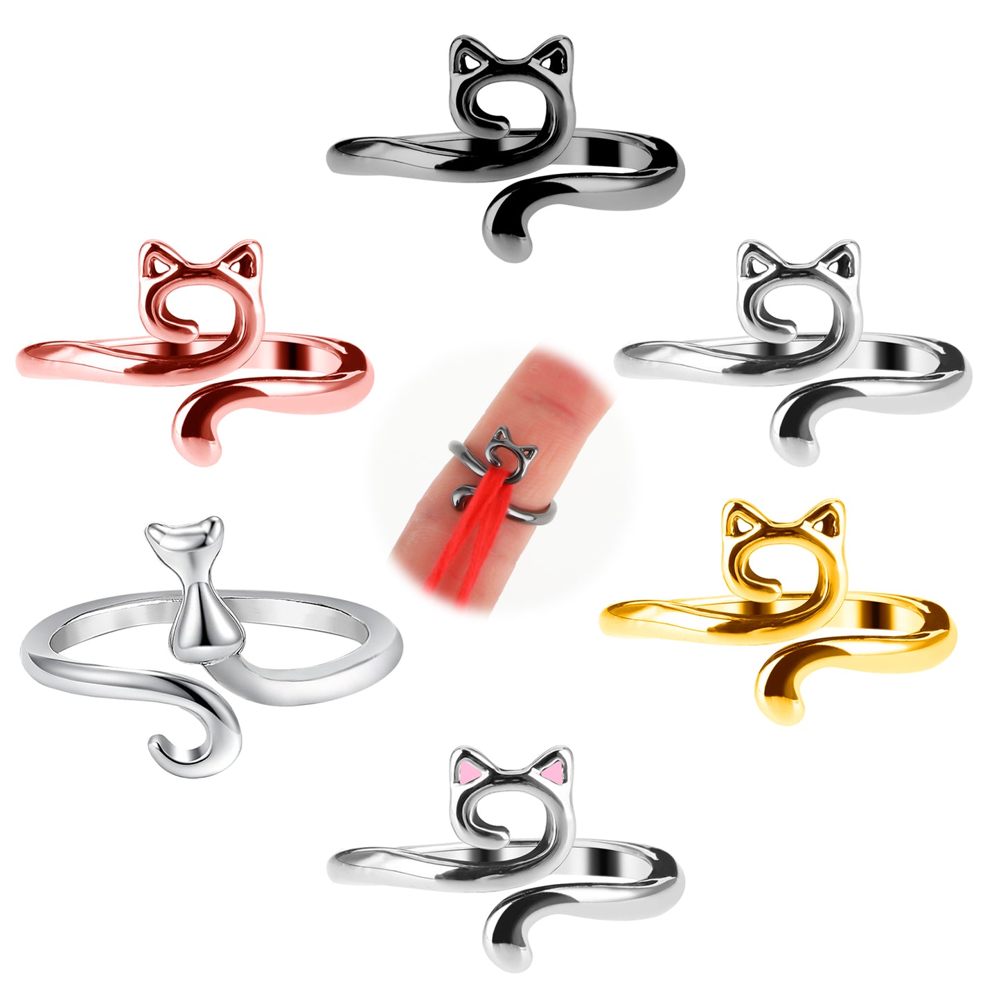 Sibba 6 PCS Crochet Yarn Ring Adjustable Knitting Tension Loop Rings for Fingers Braided Faster Metal Cat Guide Holder Crocheting Accessories for Crocheters DIY Craft Accessories Thanksgiving Presents
