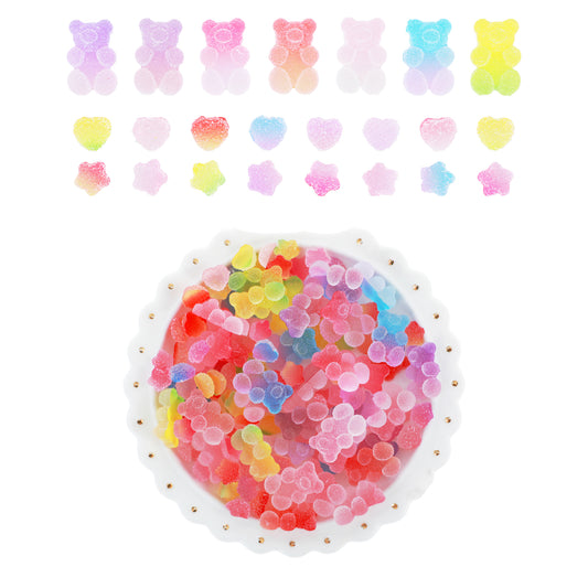 120pcs Kawaii Slime Charms 3D Cute Mini Flatback Nail Gummy Bear Beads Bulk Resin Jewelry Making Candy Embellishments Supplies Heart Star Bear Nail Charm for Cell Phone Scrapbooking Art DIY Craft