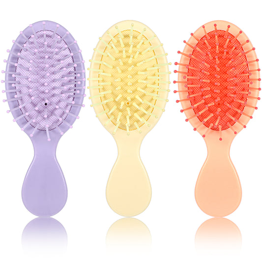 COMNICO Mini Wet Hair Brush, 3Pcs Small Size Travel Detangling Brush 3 Colors Wet Dry Tangle-Free Hair Brush Without Tears for Men Women Straight Curly Thick Hair (Macron yellow, orange, purple)