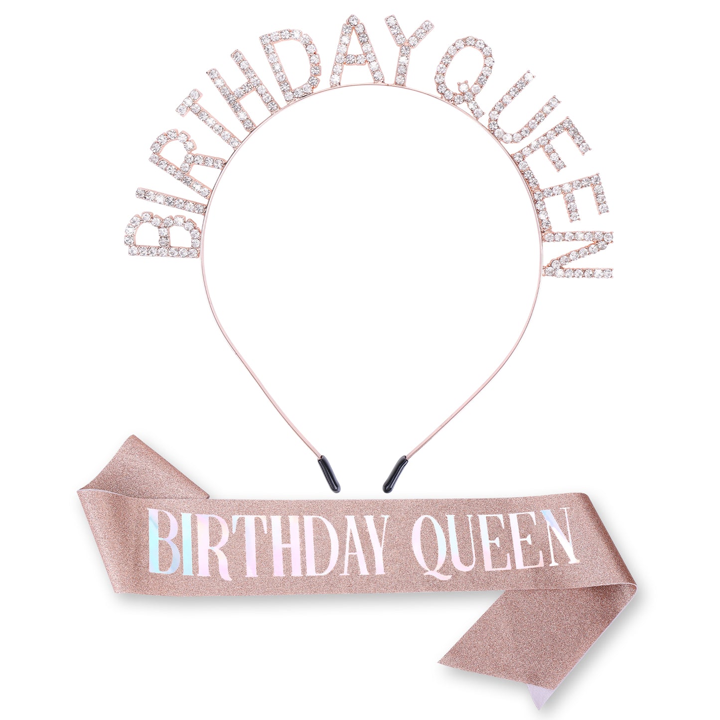 "Birthday Queen" Sash Rhinestone Tiara Set Rose Gold Birthday Sash & Tiara for Women Princess Birthday Crown Gifts Glitter Birthday Headband Decoration for Girl Party Crystal Hair Accessories