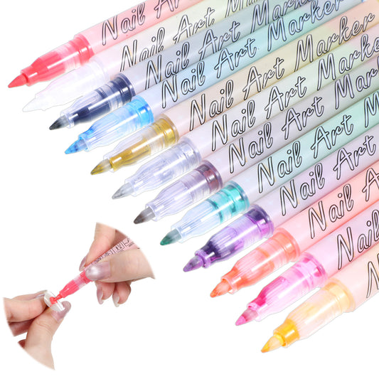12 Colors Nail Art Pens Set 3D Nail Polish Pens Point Graffiti Dotting Pen Quick-Drying Acrylic Paint Markers Dotting French Tips Drawing Liner Brush Pen for DIY Design Home Salon Manicure Tool