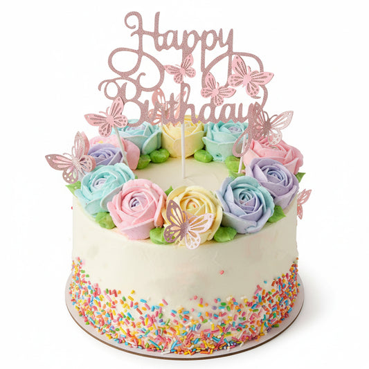 13Pcs 3D Butterfly Cupcake Topper Pink Cupcake Toppers for Girls Women's Happy Birthday Cake Decorations Floral Wedding Party Decorations