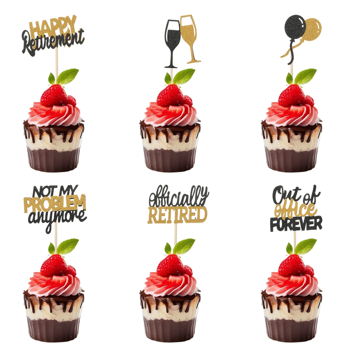 Hadnves 24 PCS Happy Retirement Cupcake Toppers Officially Retired Cupcake Picks No Work Zone Adventure Begins Cake Decorations for Retirement Theme Farewell Party Cakes Supplies Men Women