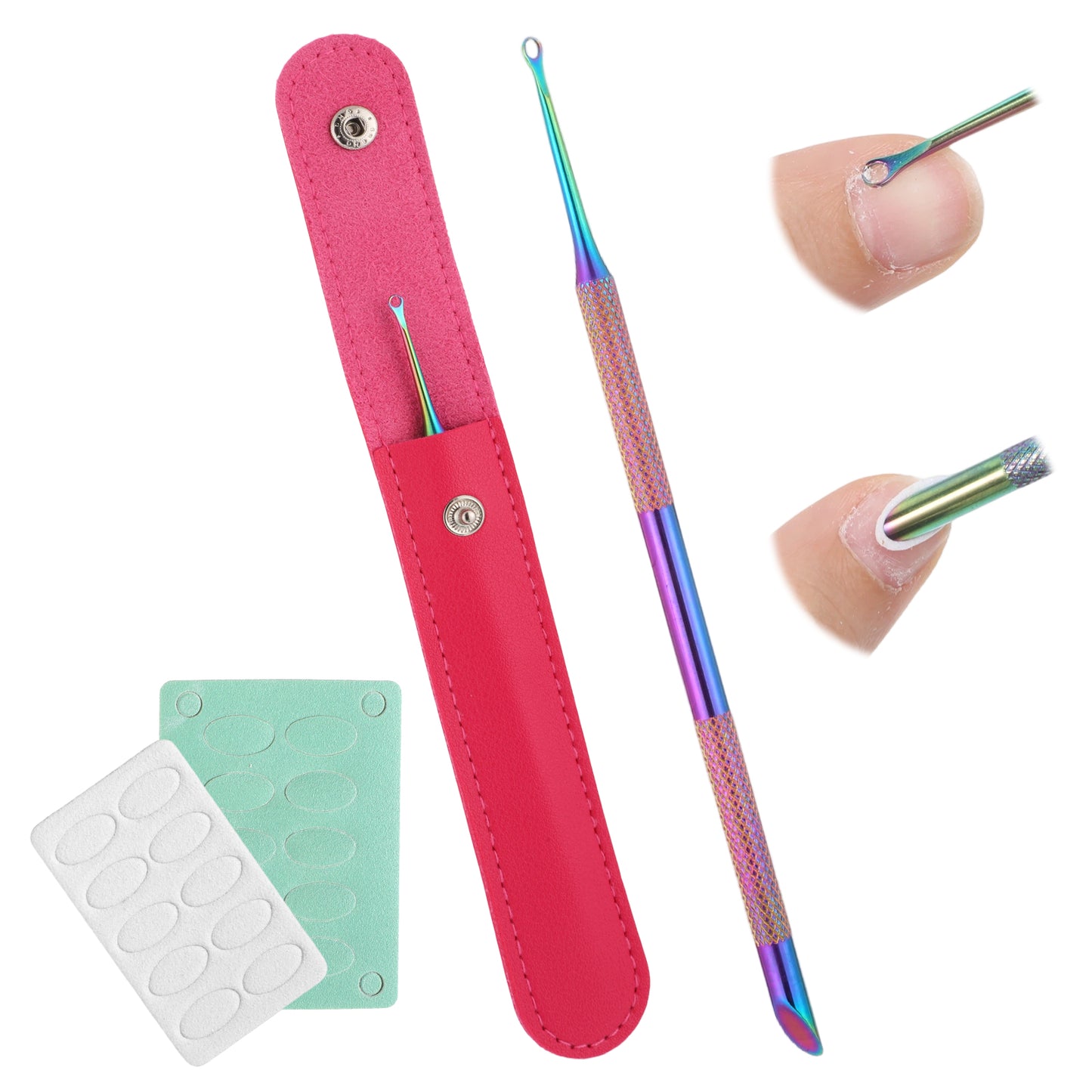 Dual Ended Cuticle Remover, Pre-treatment Cuticle Pusher with Loop Cuticles Pusher Removing, Stainless Steel Cuticles Nail Tool with Grit Nails Files, Russian Prep Nail Pushers for Salon home use