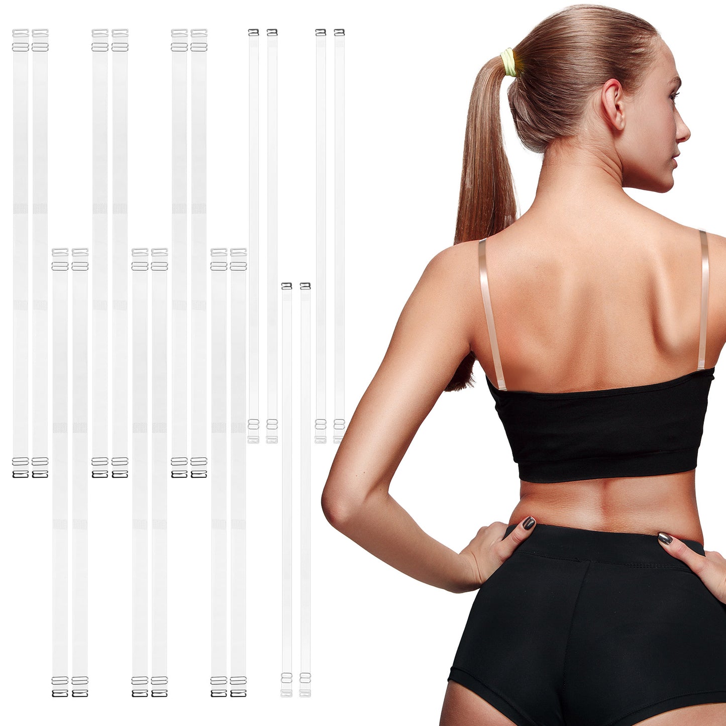 6 Pcs Clear Bra Straps Invisible Clear Shoulder Straps Transparent Dress Strapless Holder Replacement with Slipping Clip Elastic Thin Push Up Backstrap for Dance Backless Dress