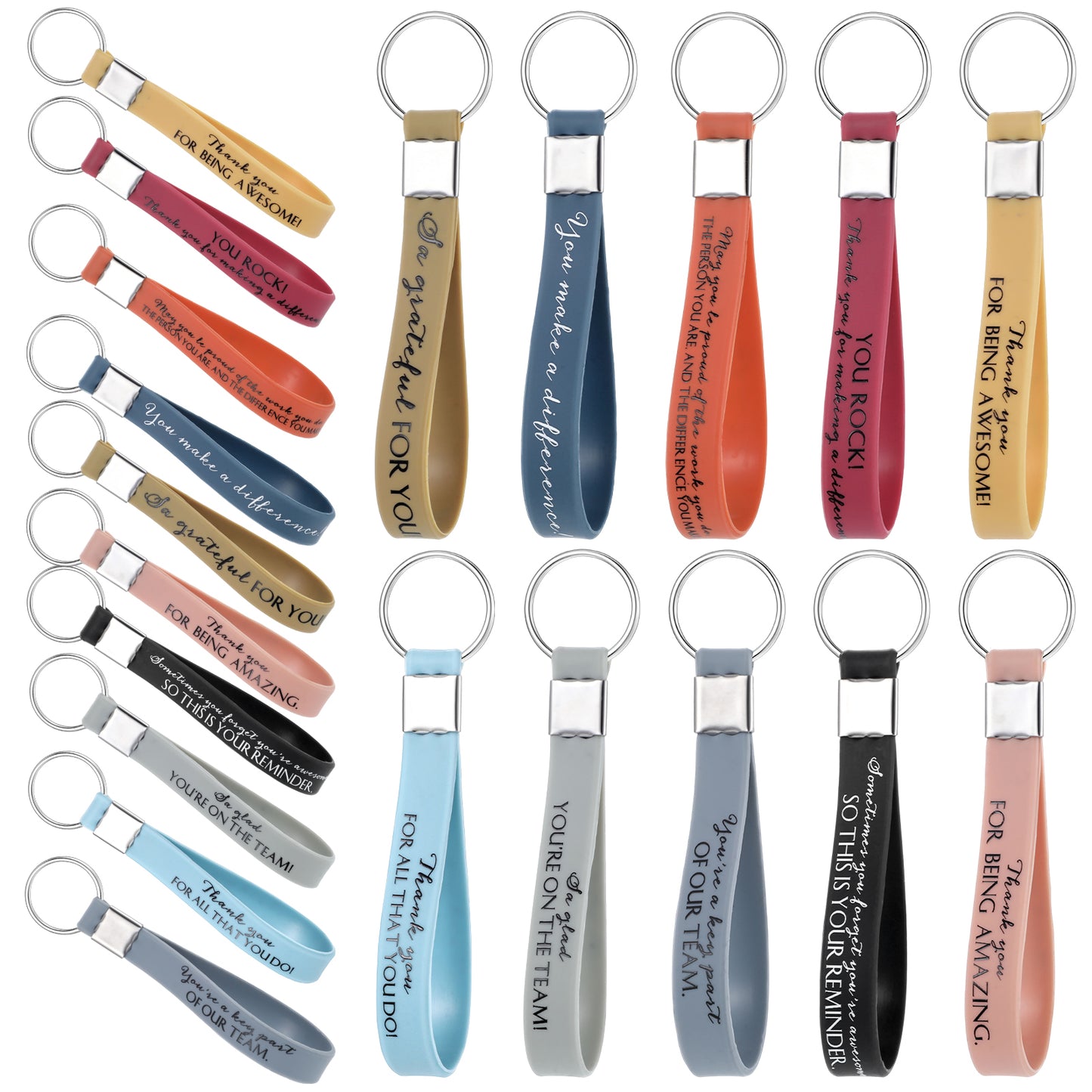 Wanmu 20 Pcs Motivational Quote Keychains Gift, Inspirational Quote Keychains Bulk for Women Men Girls, Bulk Thank You Gift Inspirational Silicone Keychains for Office Team Party Favor Gifts Supplies