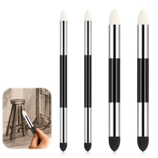 Artist Blending Sponge Pen, Double Headed Washable Rubbing Sponge Brush, Reusable Drawing Art Soft Oil Pastel Blending Tools - 4pcs Dual Tip Sketch Blenders for Artists & Beginners