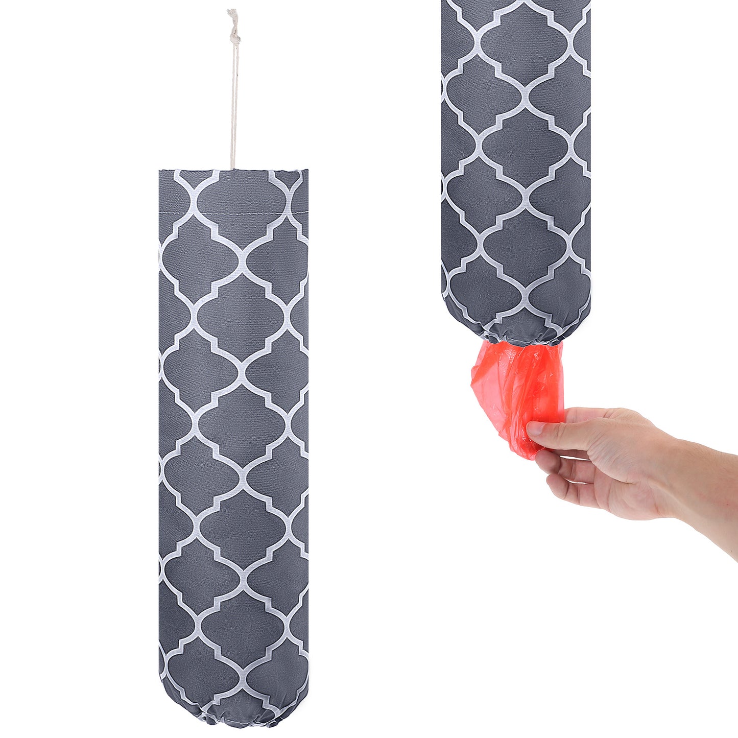 Wanmu Plastic Bag Holder, Shopping Grocery Bags Organizer with Hanging Loop, Washable Cotton Storage Dispenser, Wall Mount bag Carrier for Home Kitchen Decor