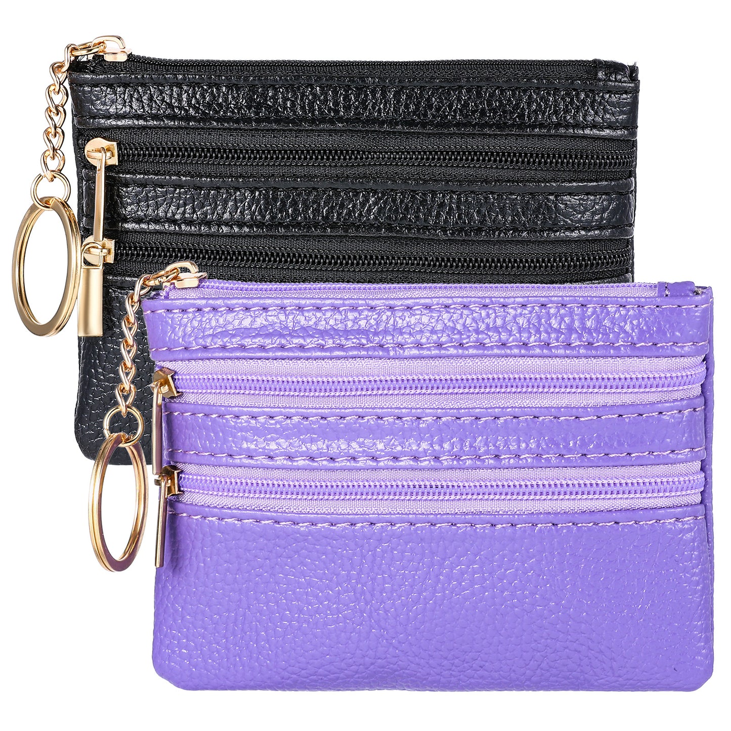 2 PCS Leather Coin Purse Small Pouch Mini Change Wallet Card Holder with Zipper Key Ring for Women Men Storing Credit Cards Coins Folded Bills Keys Valentine's Day Birthdays