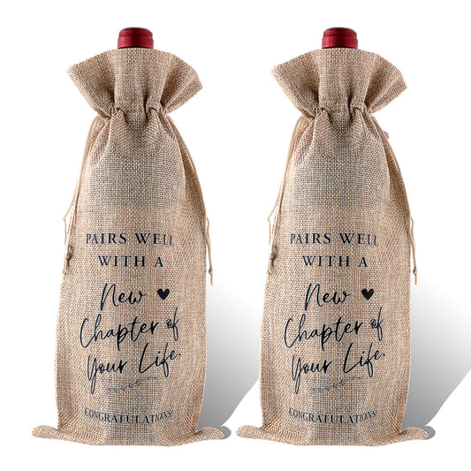 2 Pcs Wine Gift Bags Funny New Chapter Wine Bag New Beginning New Business Owner Gifts New Job Gifts Pairs Well with A New Chapter of Your Life Wine Bag for Coworker Women Men Friends Teacher
