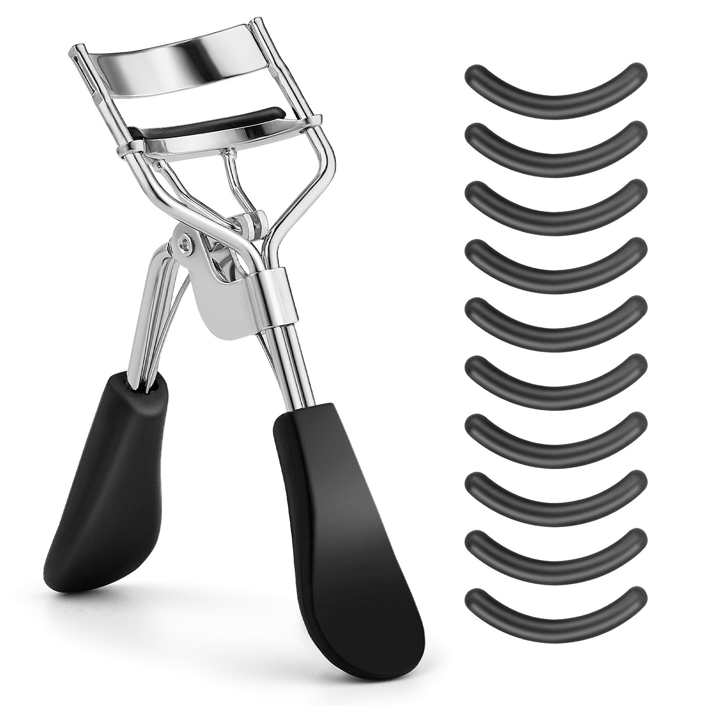 Gjinxi Eyelash Curler with 10x Silicone Refill Pads Stainless Steel Lash Curler Makeup Tool Fit All Eye Shapes Professional No Pinching and Pulling Curled for Eyelashes