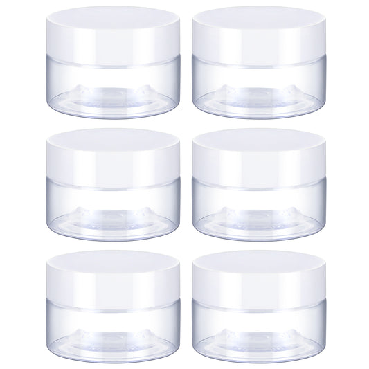 6pcs Round Clear Wide-mouth Leak Proof Plastic Container Jars with Lids Makeup Travel Jars Cosmetic Jars Slime Sample Jars for Storage Beauty Products Face Creams Oils Salves Ointments DIY Making