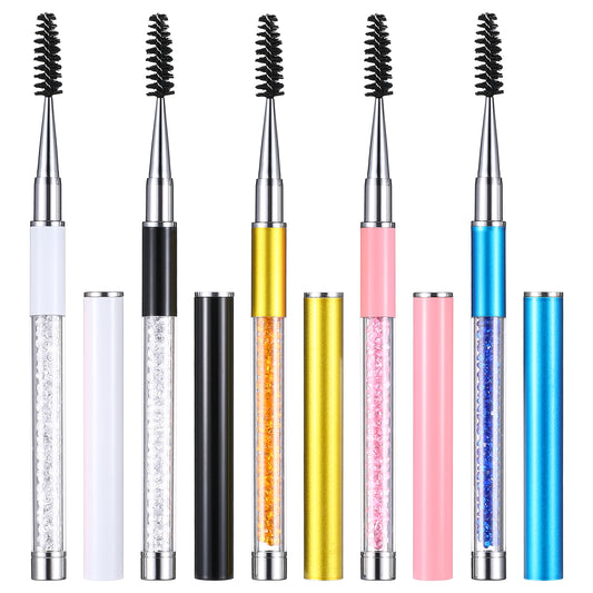 Wanmu 5 Pcs Eyelash Brush, 5 Color Portable Eyebrows Spoolies Mascara Brushes with Cap, Reusable Cosmetic Brow Brush Applicator Make Up Accessories for Eyelash Extensions Supplies for Women