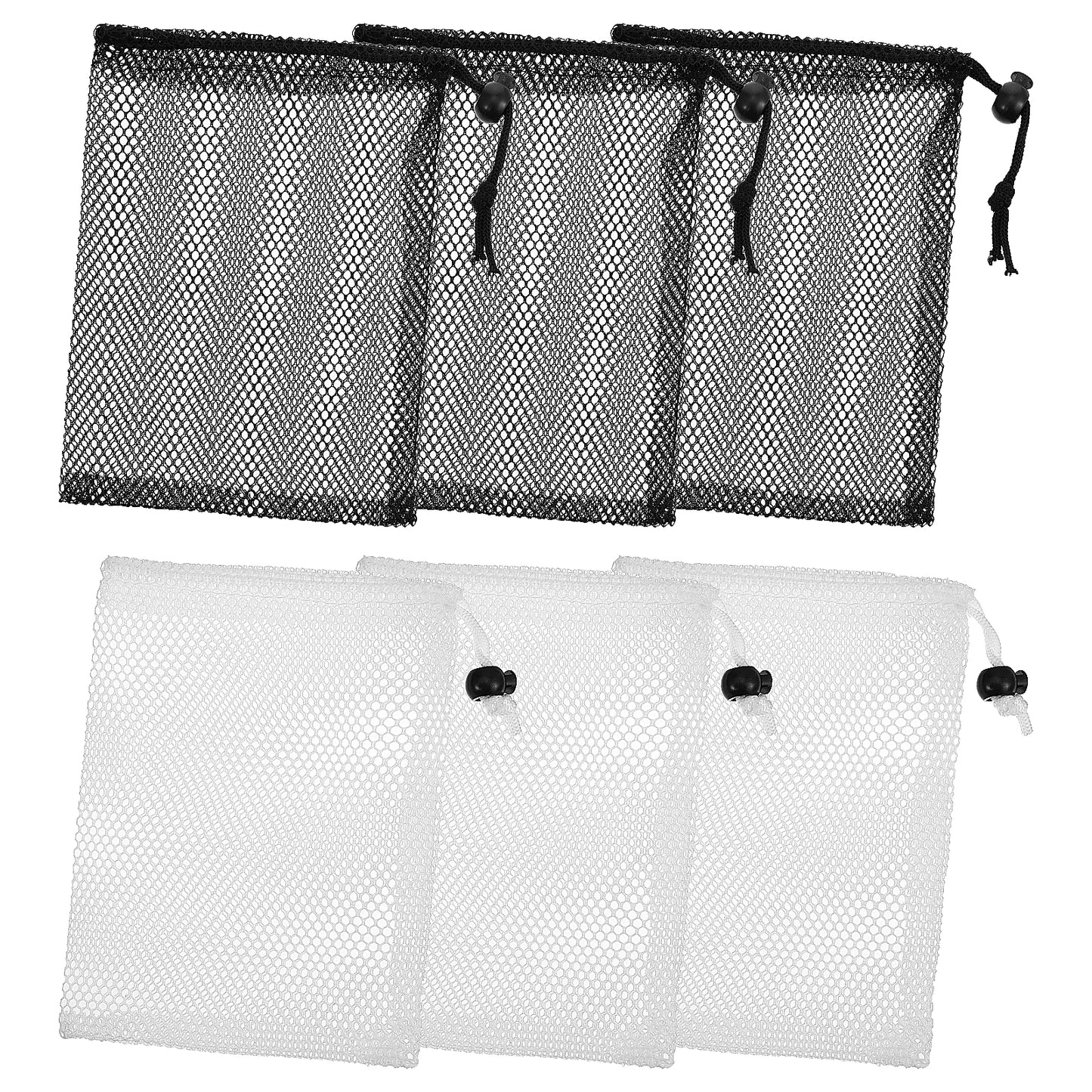 Sibba 6 PCS Small Mesh Bags with Drawstring Mini Mesh Storage Drawstring Bags with Cord Lock Breathable Organizer Mini Net Bag Reusable Laundry Bag for Travel Gym Laundry Toys 20x15 cm Black & White