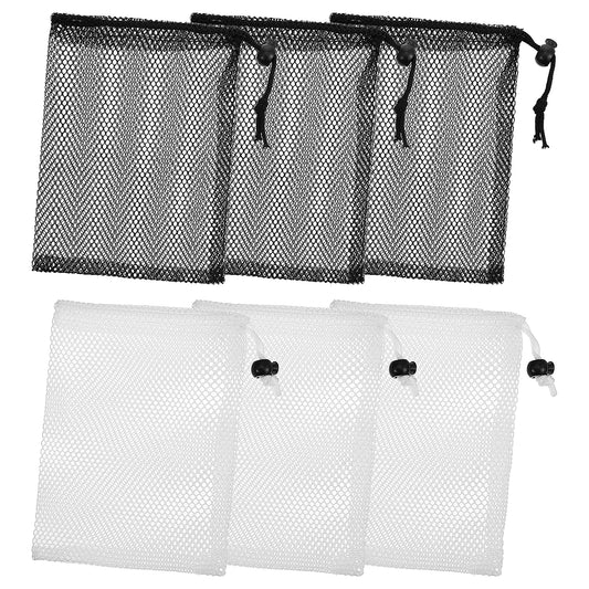 Sibba 6 PCS Small Mesh Bags with Drawstring Mini Mesh Storage Drawstring Bags with Cord Lock Breathable Organizer Mini Net Bag Reusable Laundry Bag for Travel Gym Laundry Toys 20x15 cm Black & White