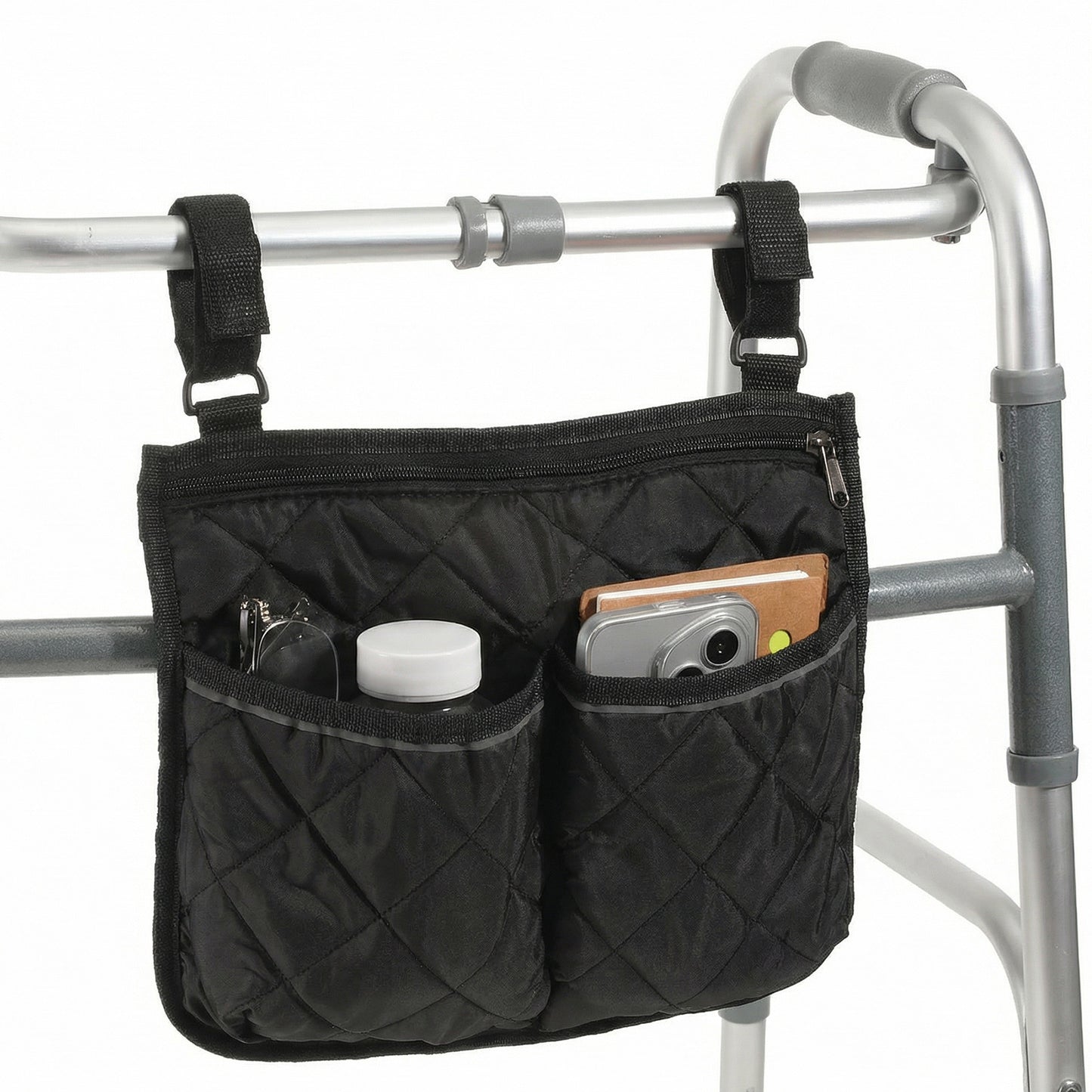 Hadnves Walker Bag for Folding Walker Wheelchair Rollators Storage Basket with Reflective Safety Strips Side Armrest Storage Pouch for Night Visibility Seniors Elderly Mobility Aid Accessory