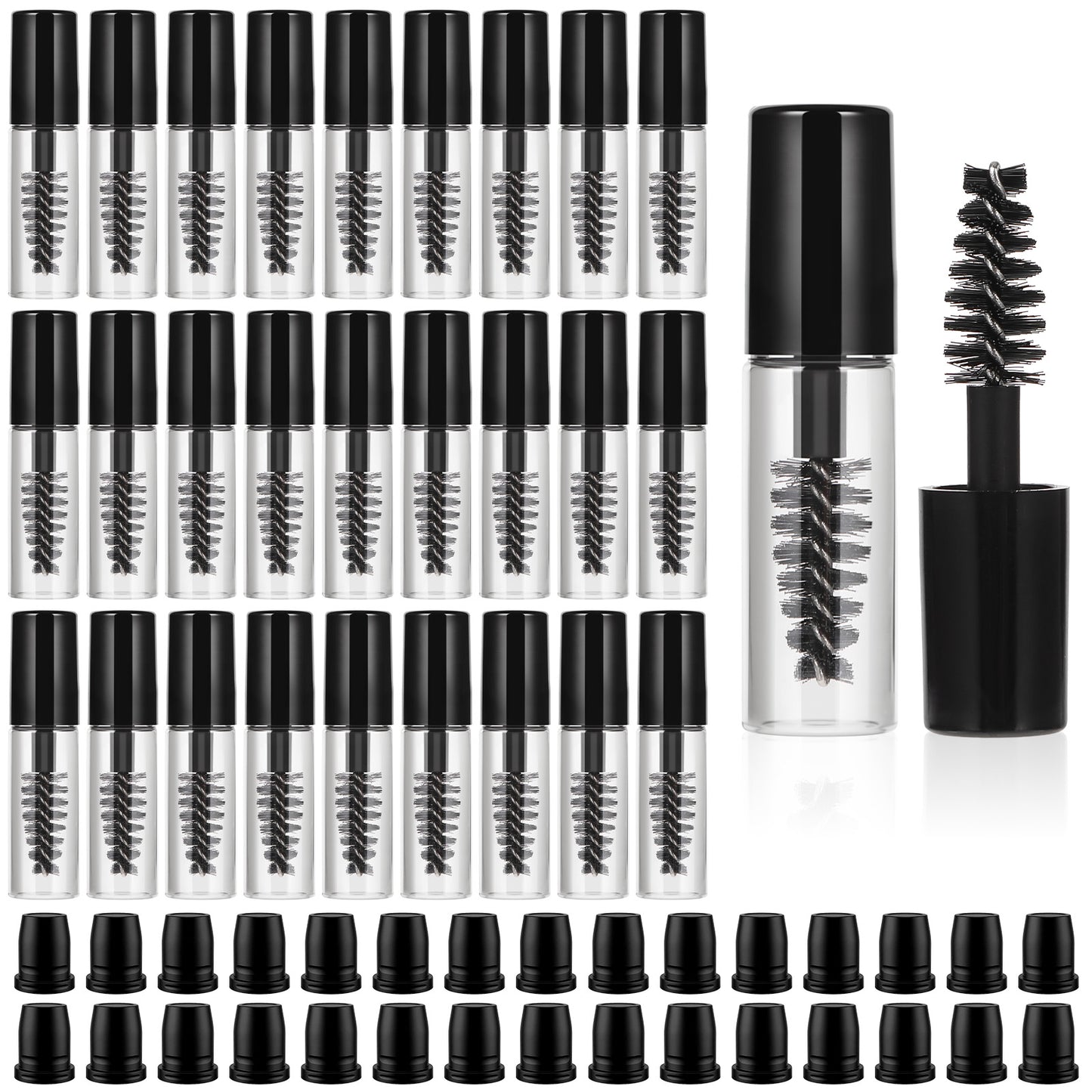 30Pcs Empty Mascara Tube with Eyelash Wand Mascara Bottles with Brush Rubber Inserts Mini Eyelashes Cream Container Bottle for Travel Small Sample Size Eyelash Growth packing (2ml)