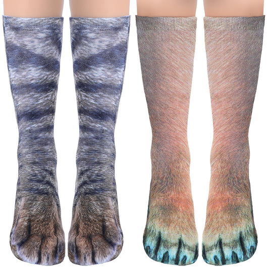 2 Pairs Animal Paw Socks Funny Christmas Stocking Stuffers Novelty Cosplay Costume Feet Cat Dog Paw Socks Gifts for Adults Women Men Party Birthday Thanksgiving