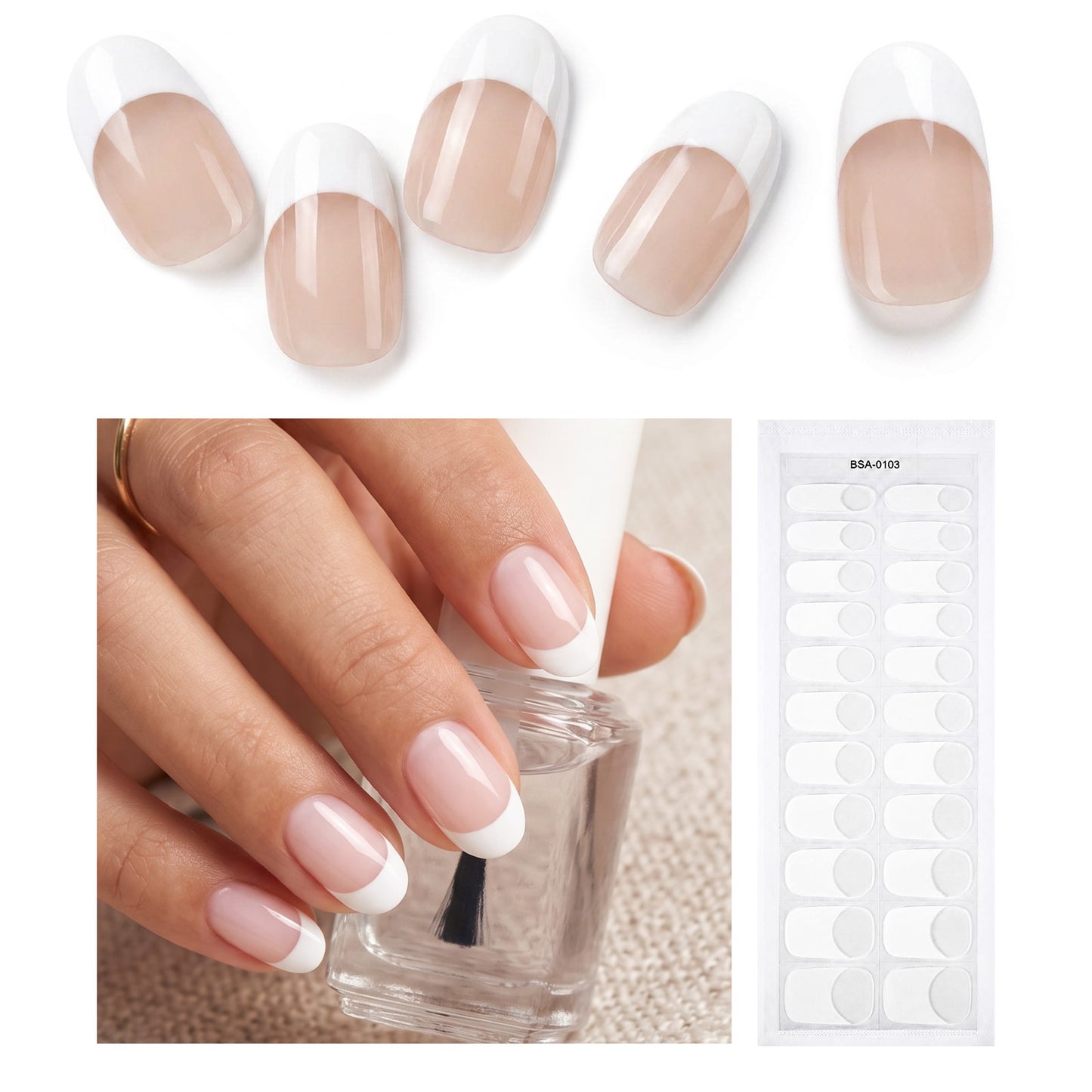 KFHENSOMR Semi Cured Gel Nail Strips (White French), 22 Pcs Gel Nail Wraps, Stickers, UV Light Required, Salon Quality, Long Lasting, No Damage, Eco-Friendly, Perfect for Home, Travel
