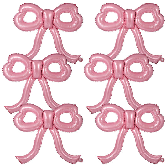 6 Pcs Pink Bow Balloons, Bow Party Decorations for Girl Women Aluminum Foil Balloons Birthday Decorations for Baby Shower Wedding Engagement Bachelorette Princess Party Decor Supplies