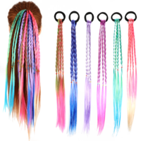 6 Pcs Braids Hair Extensions Colorful Wig Braid Rubber Bands Braided Rainbow Hair Rope Styling Ponytail Holders Hairpieces Cosplay Accessories for Dress Up Party Women Girls