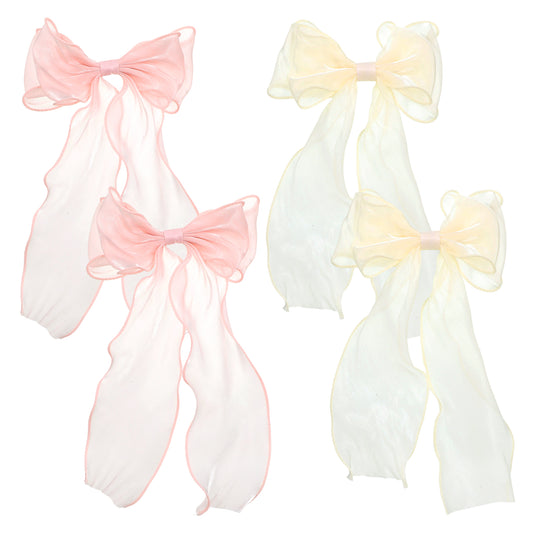 4 Pcs Large Hair Bow Clips Pink Silk Yarn Ribbon Bow Hair Barrette Big Bowknot Barrettes Cute Claw Clip Elegant Long Tail Bowknot French Hairstylist Accessories for Women Wedding Accessories Christmas