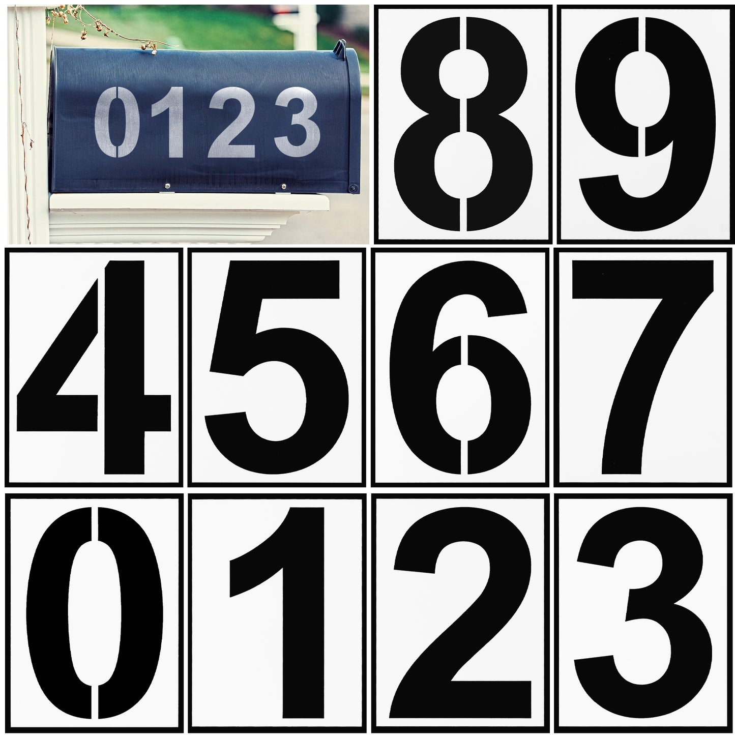 Wanmu 4Inch Number Stencils, Reusable 0-9 Number Painting Templates, Plastic Address Digital Templates, Spray Painting Curb Custom Stencil for Cake, Road, Door, Wall, Crafts, Mailbox Signs