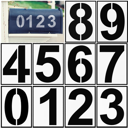 Wanmu 4Inch Number Stencils, Reusable 0-9 Number Painting Templates, Plastic Address Digital Templates, Spray Painting Curb Custom Stencil for Cake, Road, Door, Wall, Crafts, Mailbox Signs